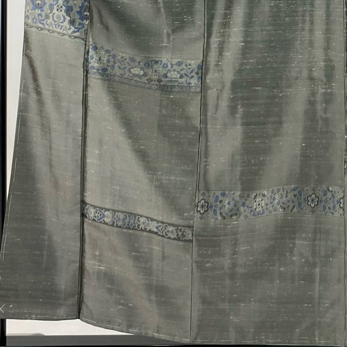 【美品】 付下 身長157.5cm 袖長64cm M 雙層 紬織織 草花紋紋 幾何學 灰 純蠶絲 秀品級