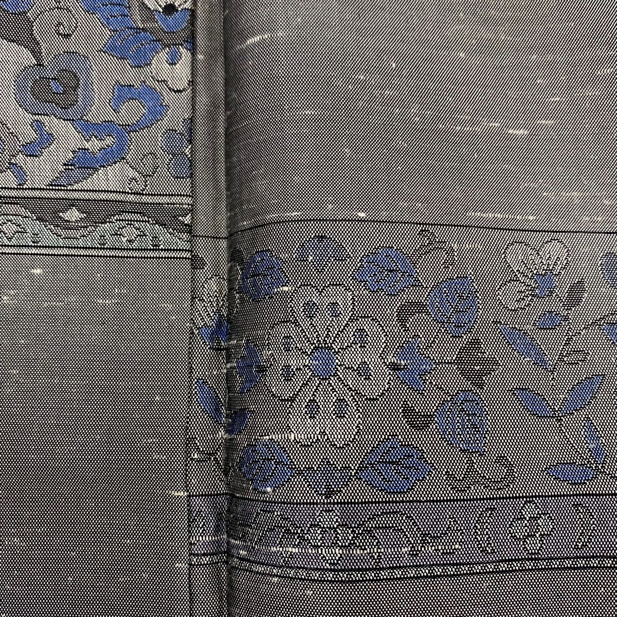 【美品】 付下 身長157.5cm 袖長64cm M 雙層 紬織織 草花紋紋 幾何學 灰 純蠶絲 秀品級