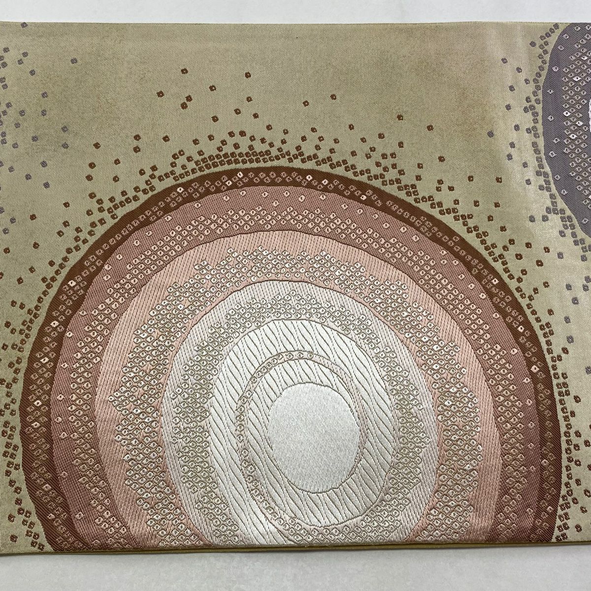【美品】 袋帶 秀品級 圓壽 圓 幾何學 金金箔 米色 六通 純蠶絲