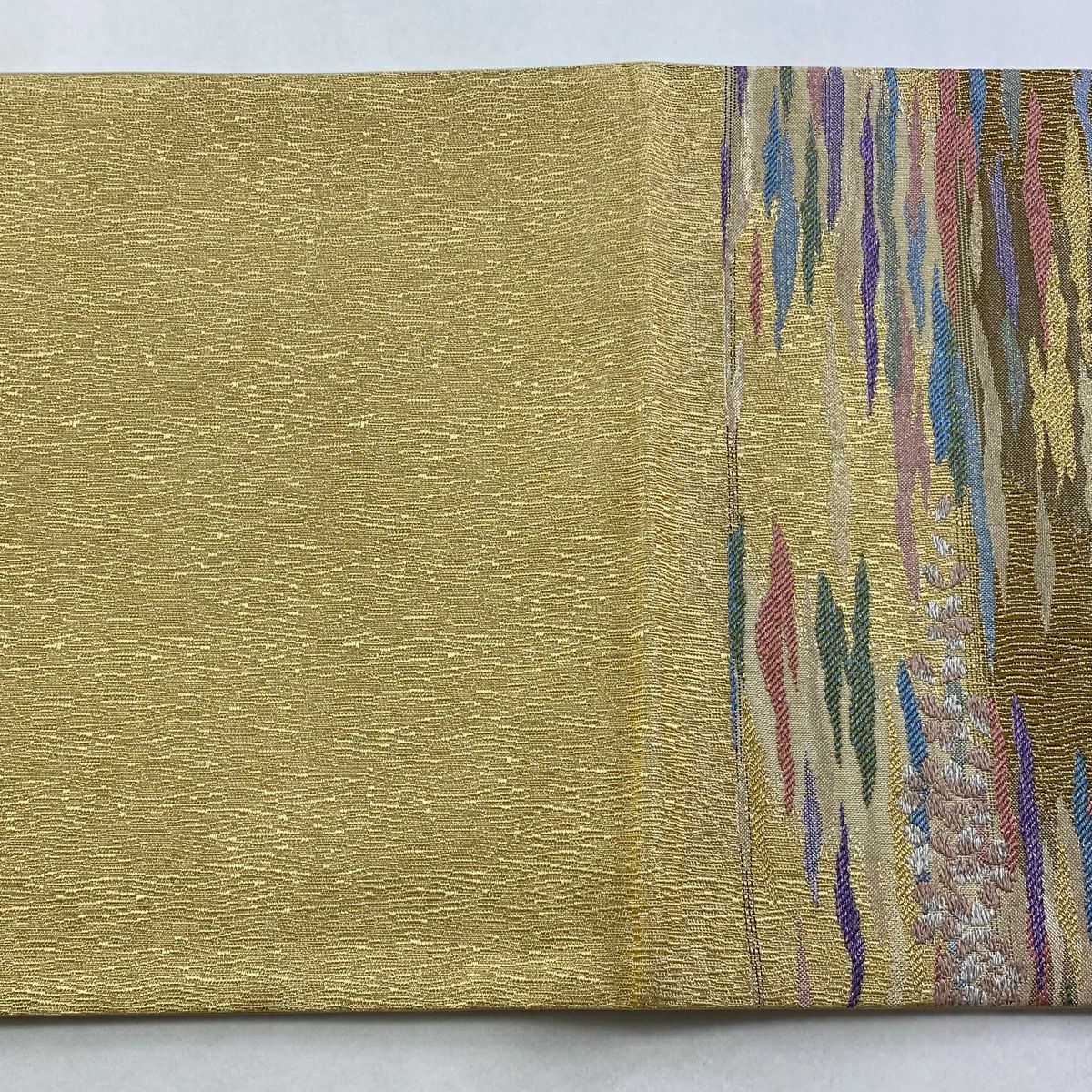 【美品】 袋帶 秀品級 霞 櫻花 金金箔 米色 六通 純蠶絲