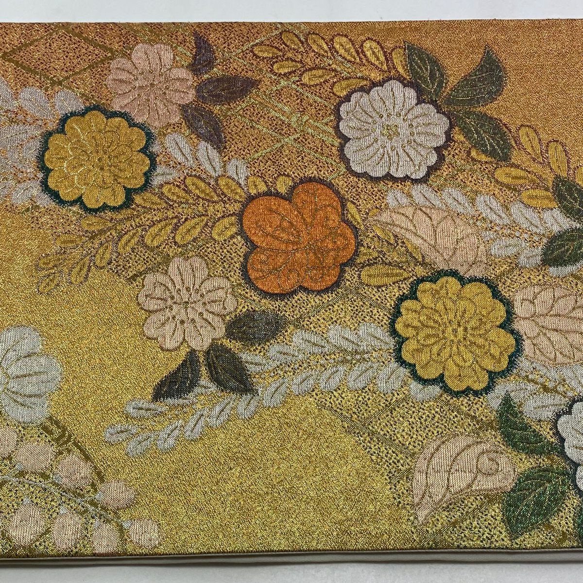 袋帶 秀品級 椿 辻花染 金金箔 橙色 六通 純蠶絲