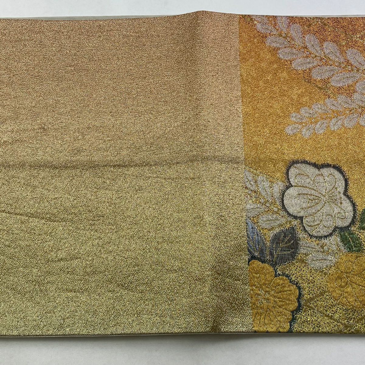 袋帶 秀品級 椿 辻花染 金金箔 橙色 六通 純蠶絲