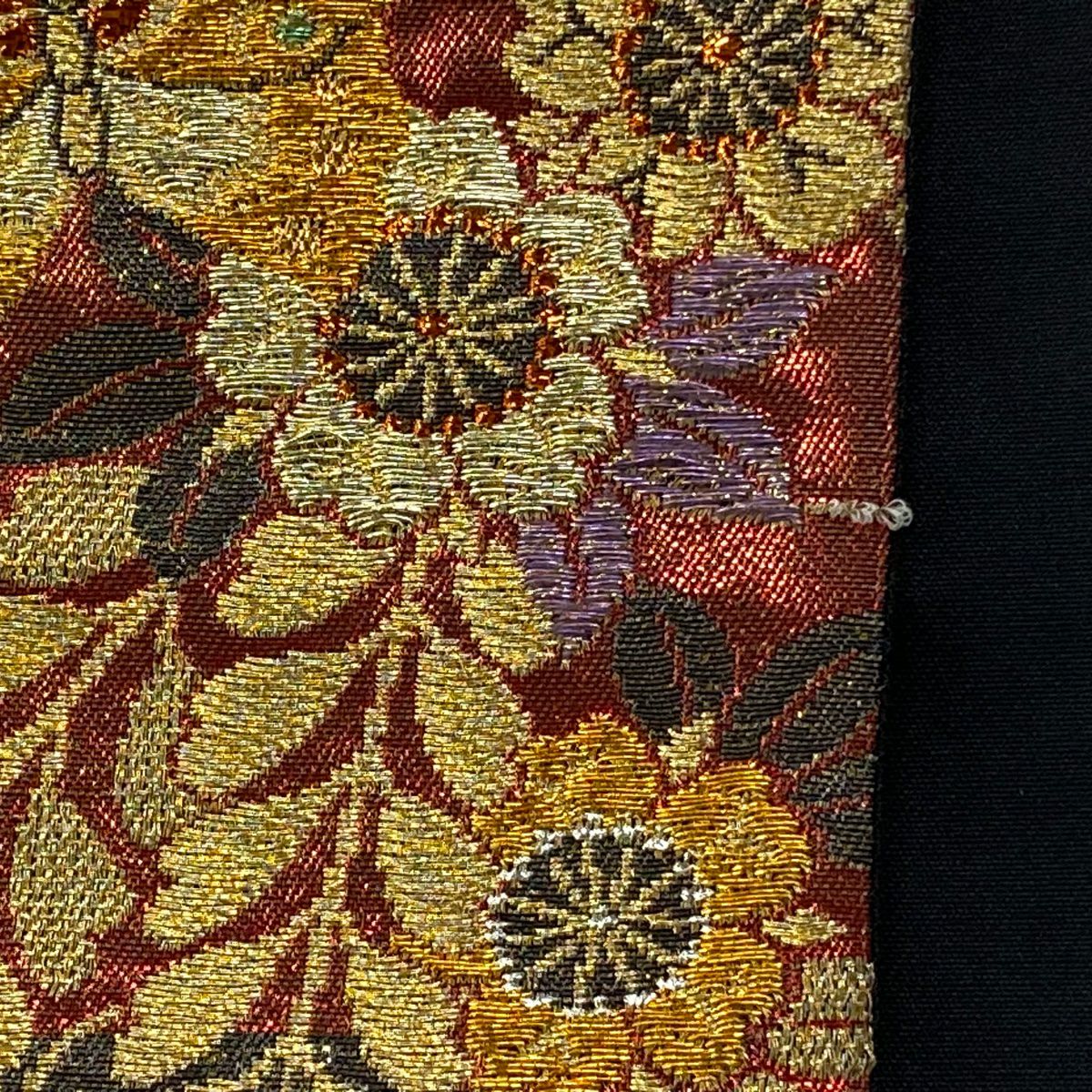 【美品】 袋帶 秀品級 蝶 櫻花 金金箔 唐織 焦茶 六通 純蠶絲