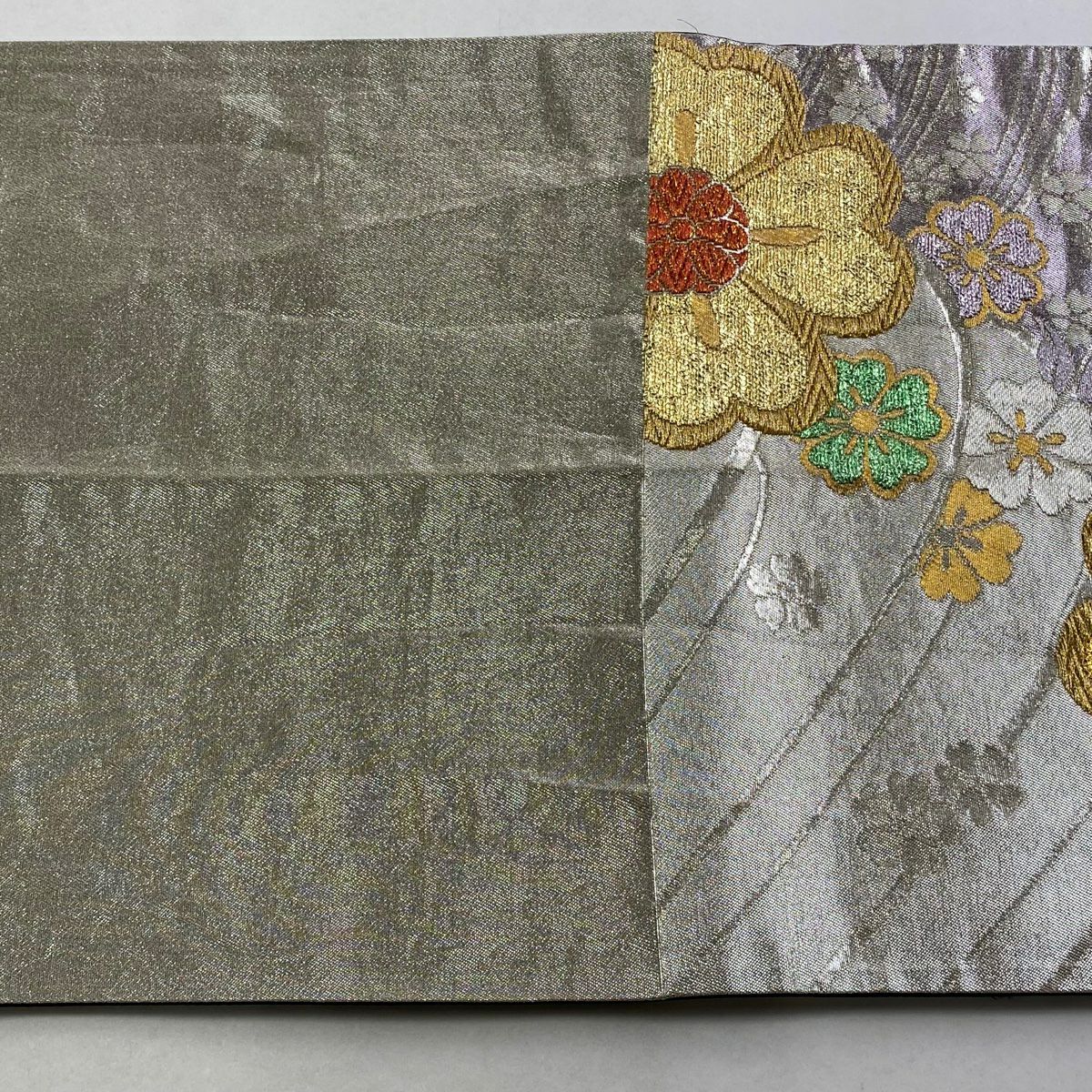 袋帶 秀品級 櫻花 波 唐織 金金箔 銀 六通 純蠶絲