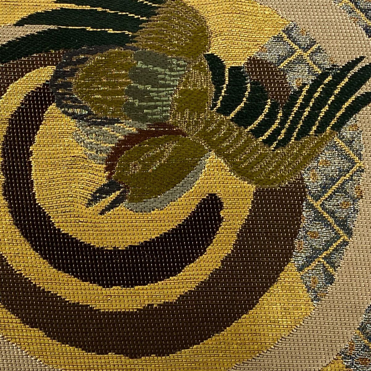 【美品】 袋帶 秀品級 鳥 花菱 金金箔 金線 金色 大鼓圖案 純蠶絲