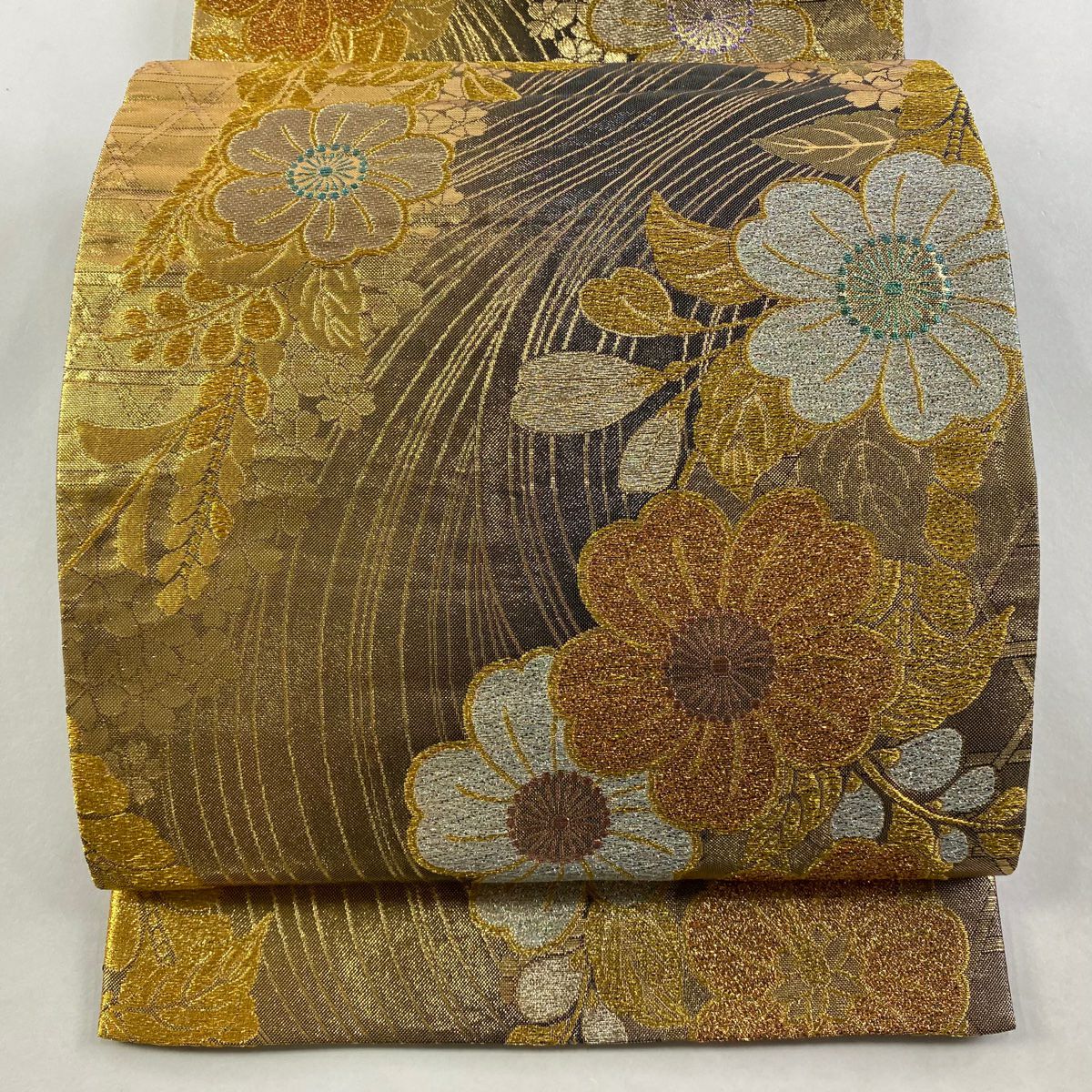 袋帶 秀品級 櫻花 流水 金銀線 金金箔 金色 六通 純蠶絲