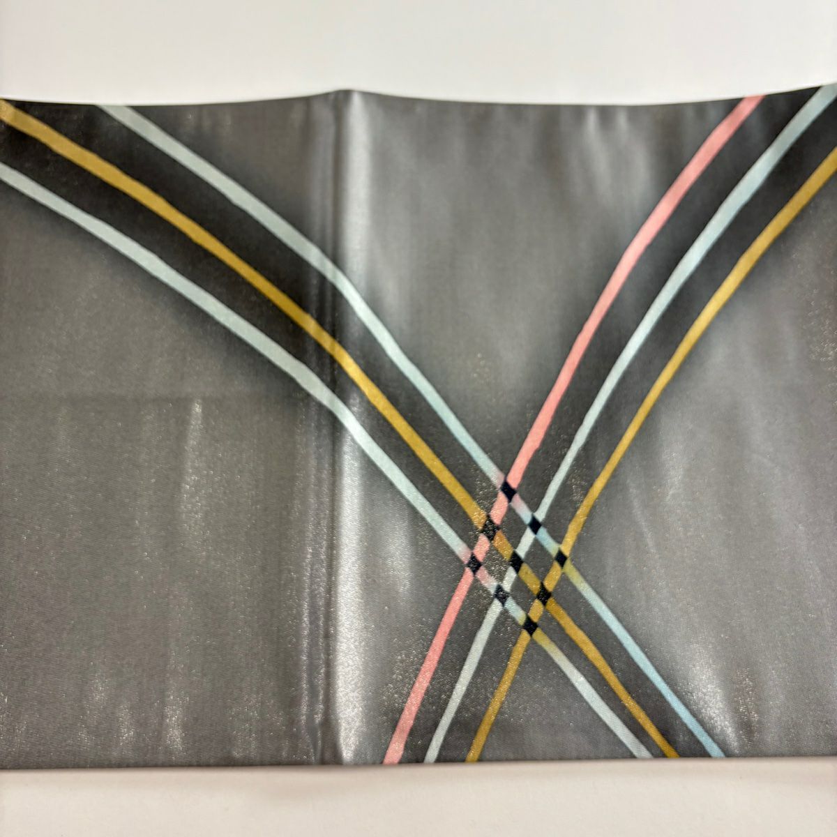 【美品】 袋帶 秀品級 幾何學圖案 銀通過 渲染 墨色 大鼓圖案 純蠶絲