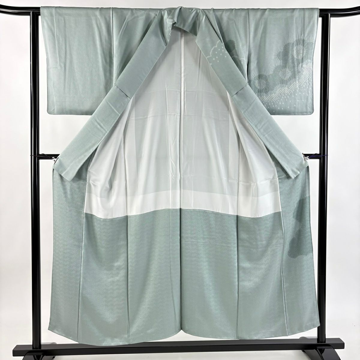 訪問服 身長153cm 袖長62cm S 雙層 花車 雲文 絞染 刺繡 青灰 純蠶絲 秀品級