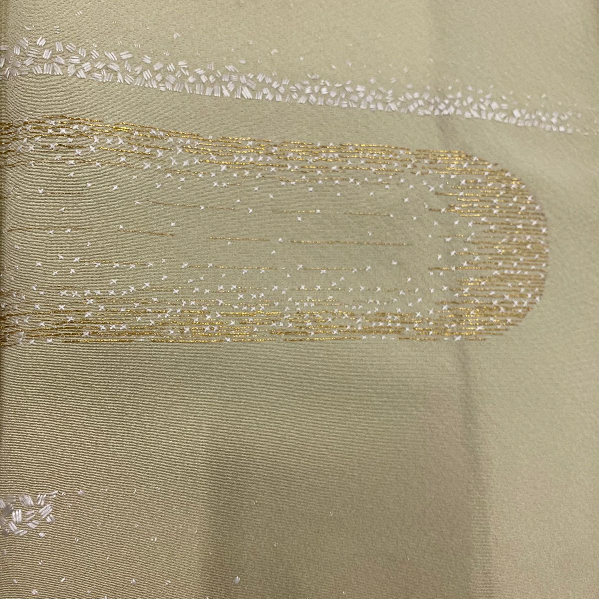 色留袖禮服 身長157.5cm 袖長67cm M 雙層 霞 刺繡 金線 米色 純蠶絲 秀品級 一個紋