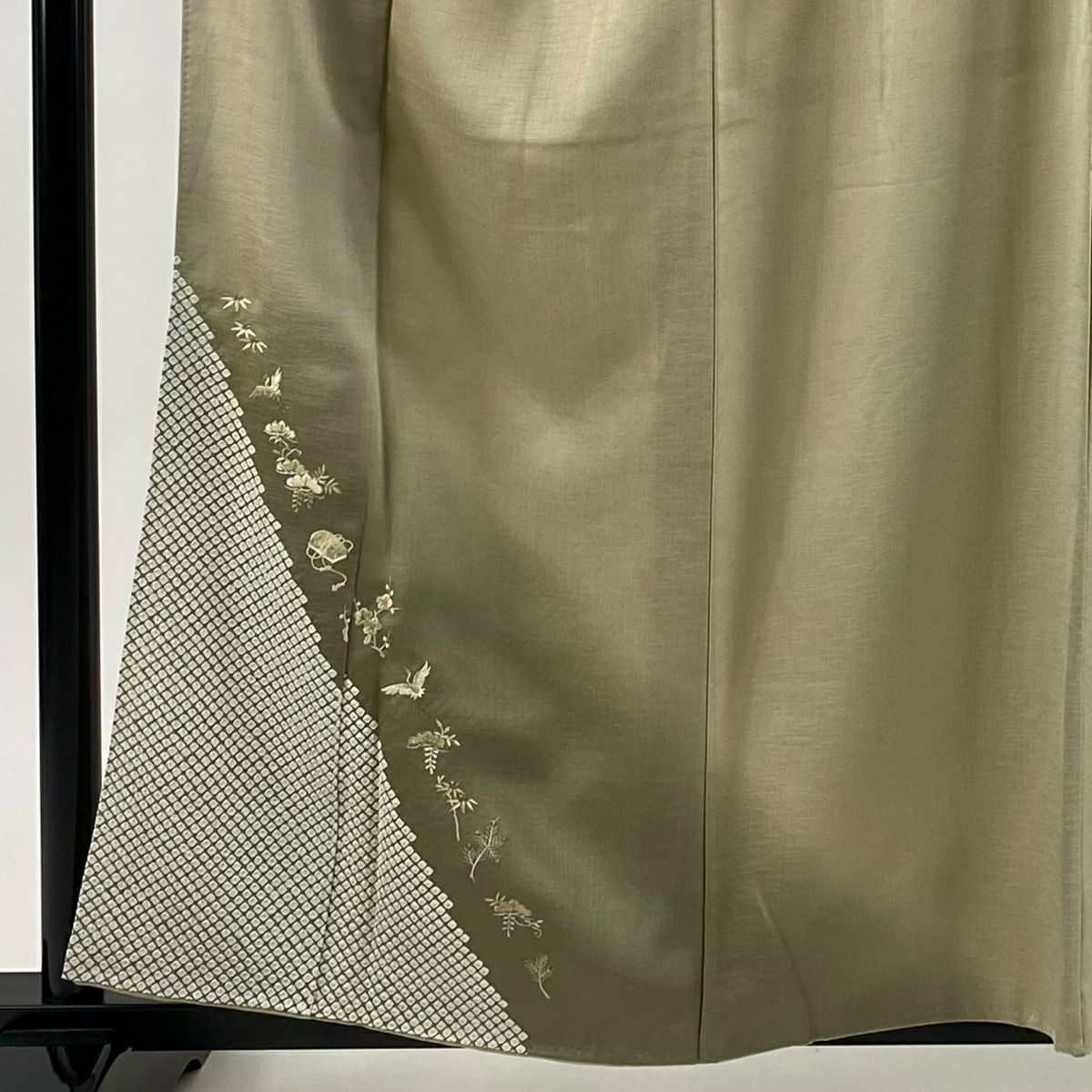 付下 身長157.5cm 袖長65cm M 雙層 松樹竹子梅花 文箱 刺繡 金糸 淺茶 純蠶絲 優品級