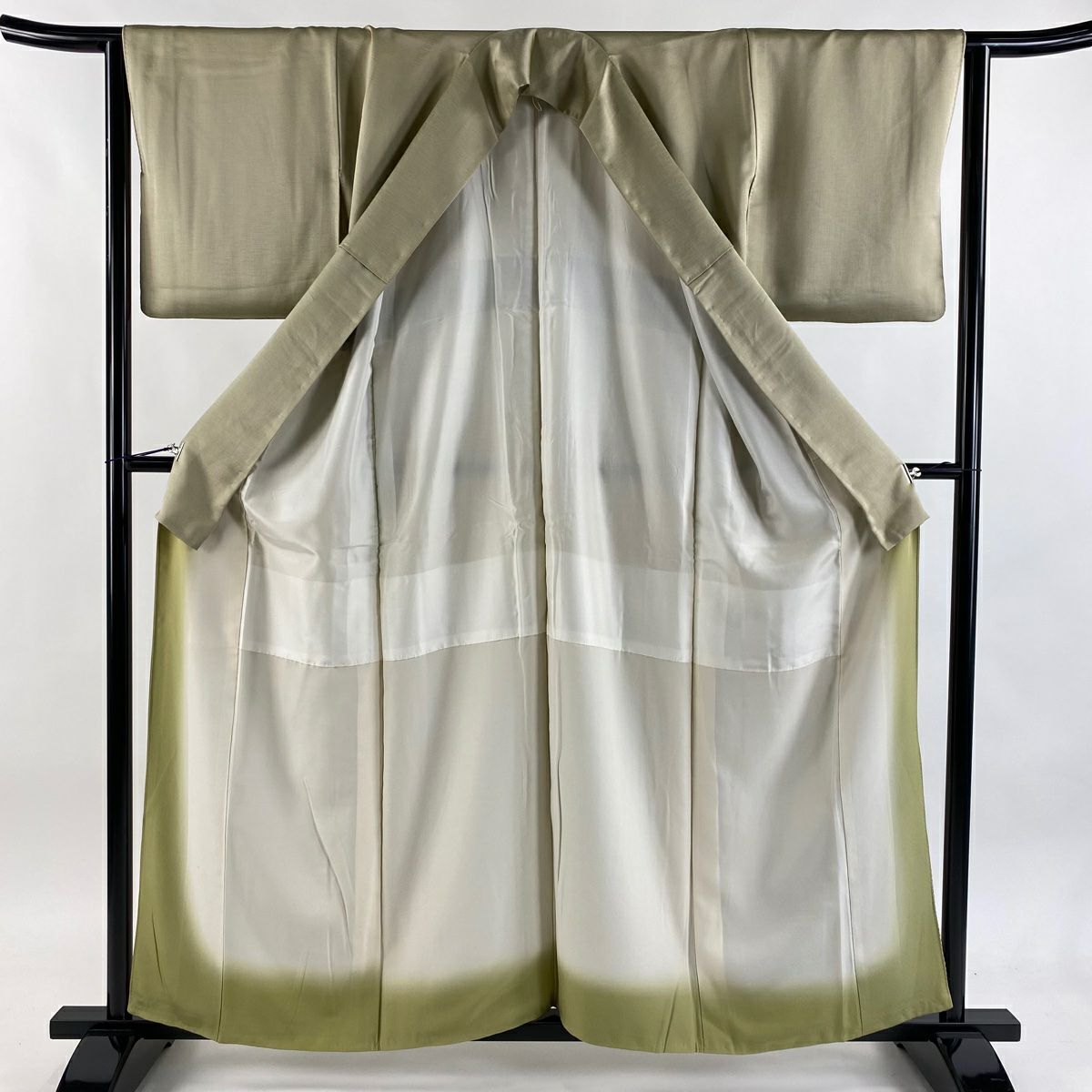 付下 身長157.5cm 袖長65cm M 雙層 松樹竹子梅花 文箱 刺繡 金糸 淺茶 純蠶絲 優品級