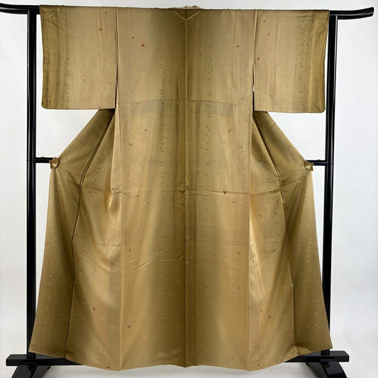 小紋 身長159.5cm 袖長63cm S 雙層 葉柄 地紋 金彩裝飾 漸層 茶 純蠶絲 優品級