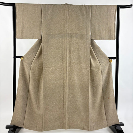 【美品】 小紋 身長160cm 袖長63cm S 雙層 落款あり 幾何學圖案 地紋 淡茶 純蠶絲 秀品級