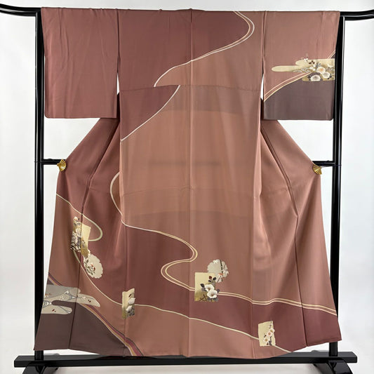 訪問服 身長156cm 袖長65cm M 雙層 色紙 雪輪 金絲 金銀彩 薄小豆 純蠶絲 秀品級