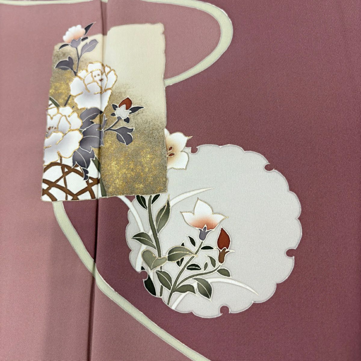 訪問服 身長156cm 袖長65cm M 雙層 色紙 雪輪 金絲 金銀彩 薄小豆 純蠶絲 秀品級