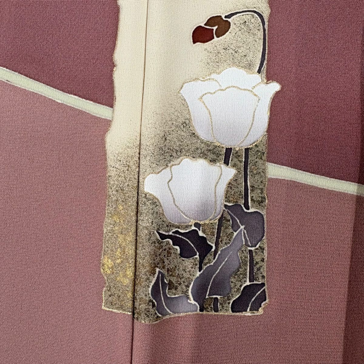 訪問服 身長156cm 袖長65cm M 雙層 色紙 雪輪 金絲 金銀彩 薄小豆 純蠶絲 秀品級