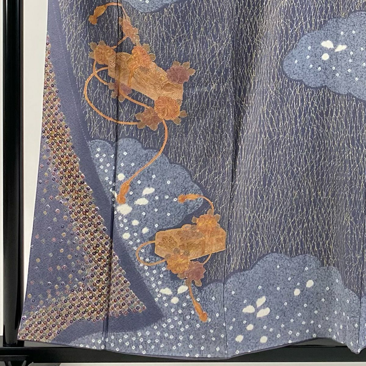 訪問服 身長158.5cm 袖長64cm M 雙層 文箱 雲 刺繡 金彩裝飾 灰紫 純蠶絲 秀品級