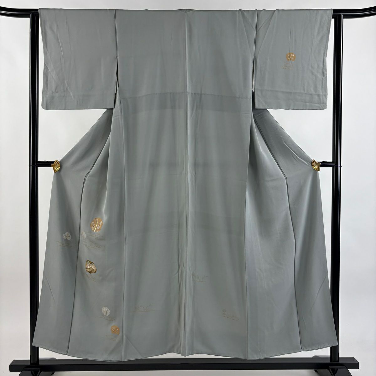 付下 身長152cm 袖長63cm S 雙層 草花紋紋 金金箔 金銀彩 青灰 純蠶絲 秀品級