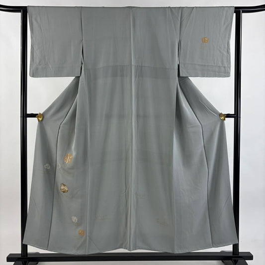 付下 身長152cm 袖長63cm S 雙層 草花紋紋 金金箔 金銀彩 青灰 純蠶絲 秀品級