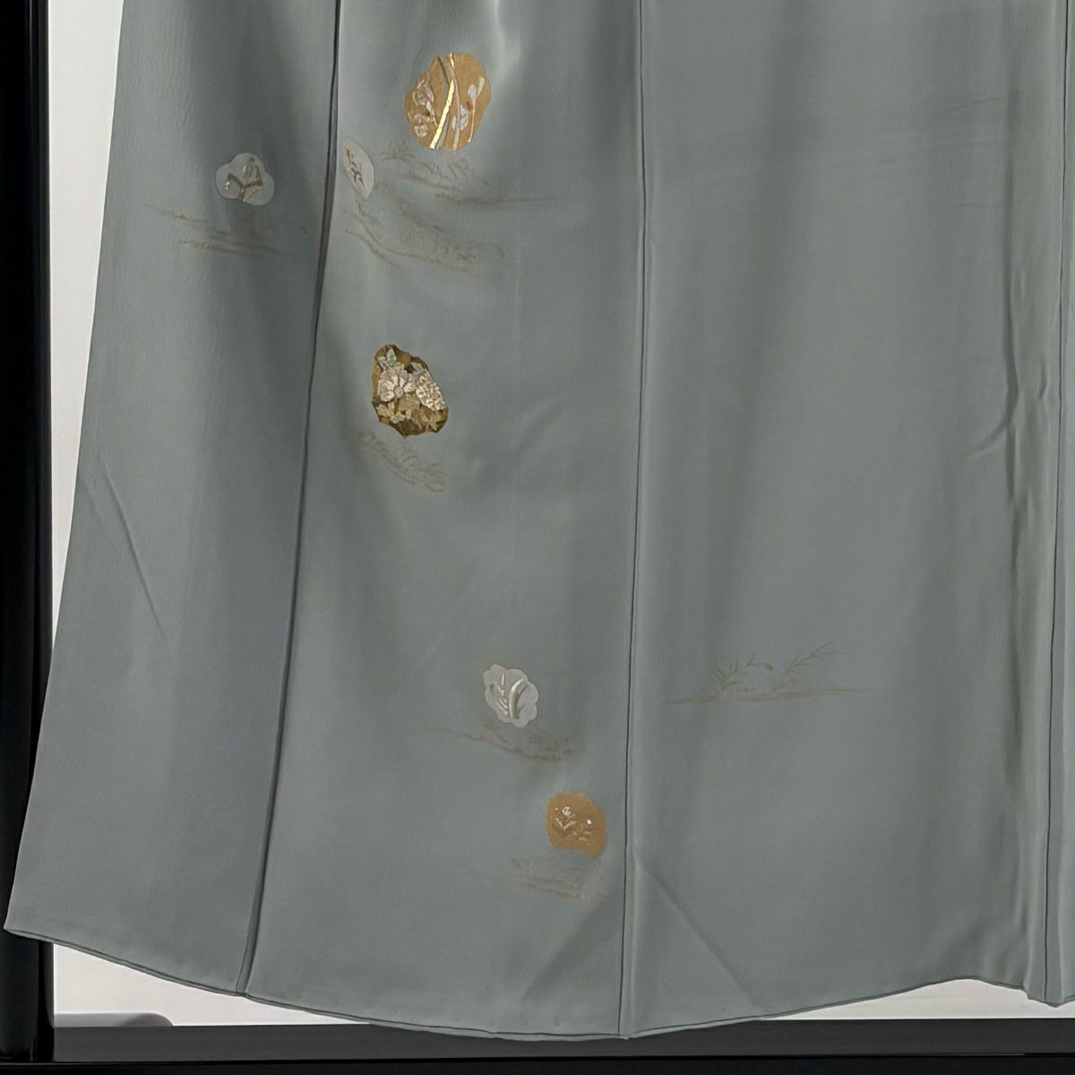 付下 身長152cm 袖長63cm S 雙層 草花紋紋 金金箔 金銀彩 青灰 純蠶絲 秀品級