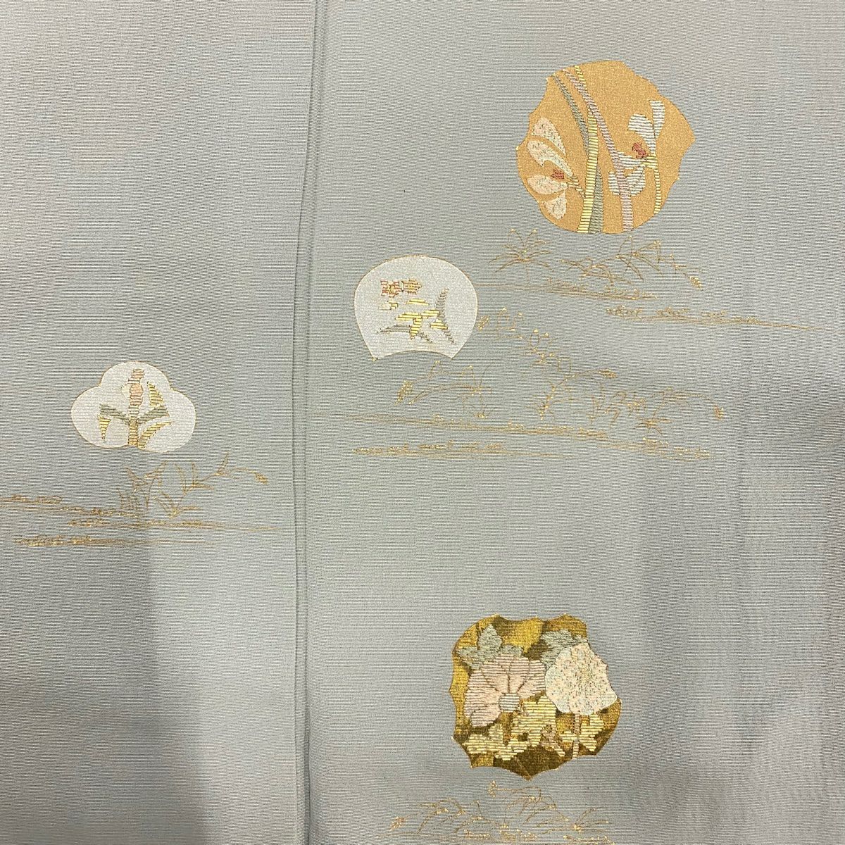 付下 身長152cm 袖長63cm S 雙層 草花紋紋 金金箔 金銀彩 青灰 純蠶絲 秀品級