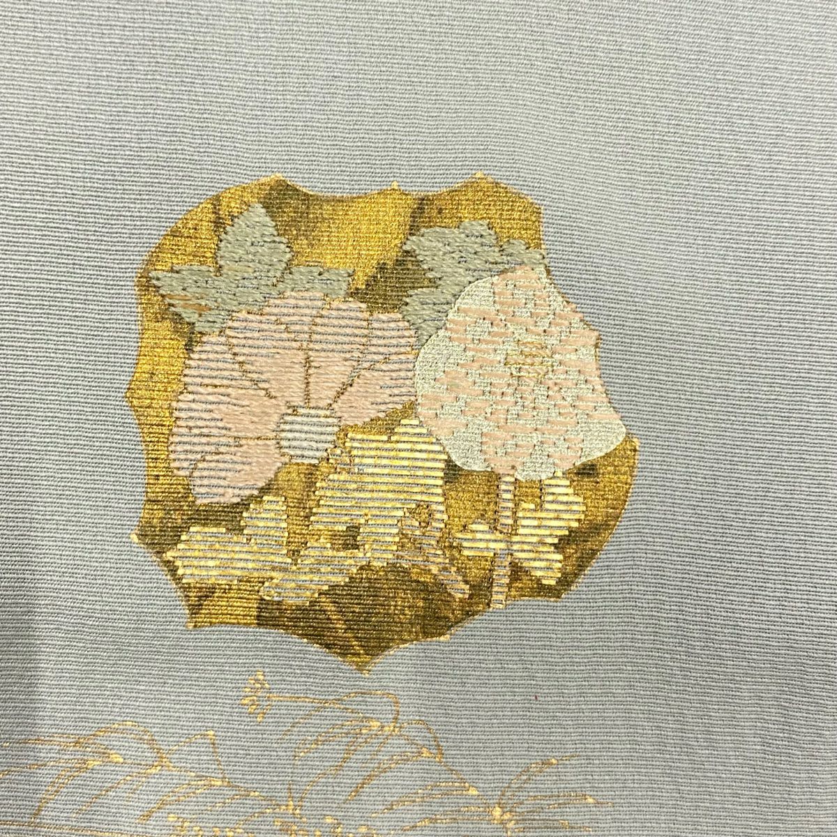 付下 身長152cm 袖長63cm S 雙層 草花紋紋 金金箔 金銀彩 青灰 純蠶絲 秀品級