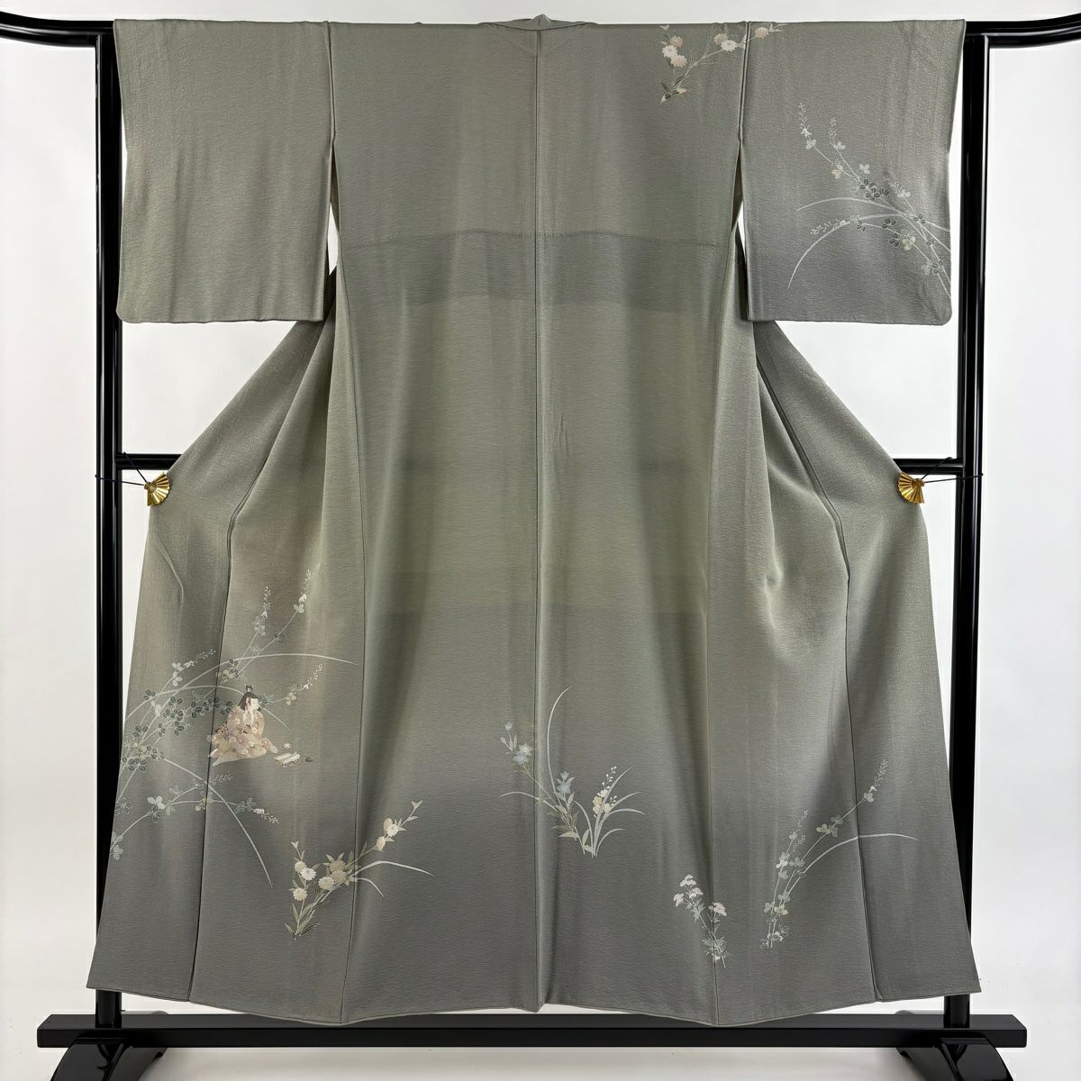 訪問服 身長152cm 袖長63.5cm S 雙層 童 萩 漸層 灰綠 純蠶絲 秀品級