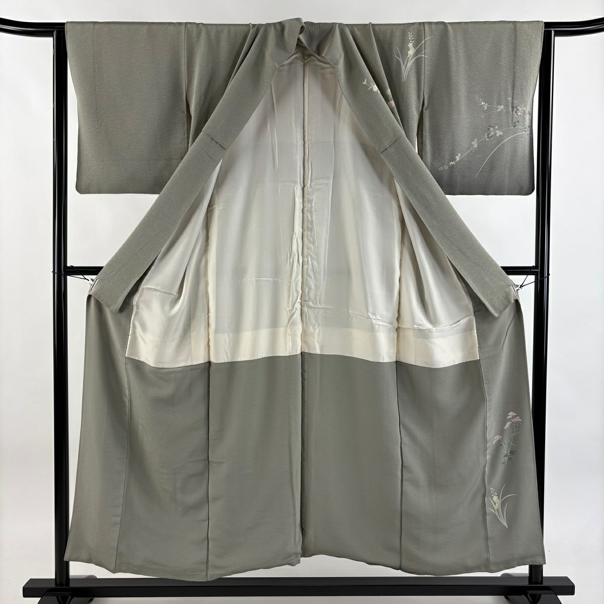 訪問服 身長152cm 袖長63.5cm S 雙層 童 萩 漸層 灰綠 純蠶絲 秀品級