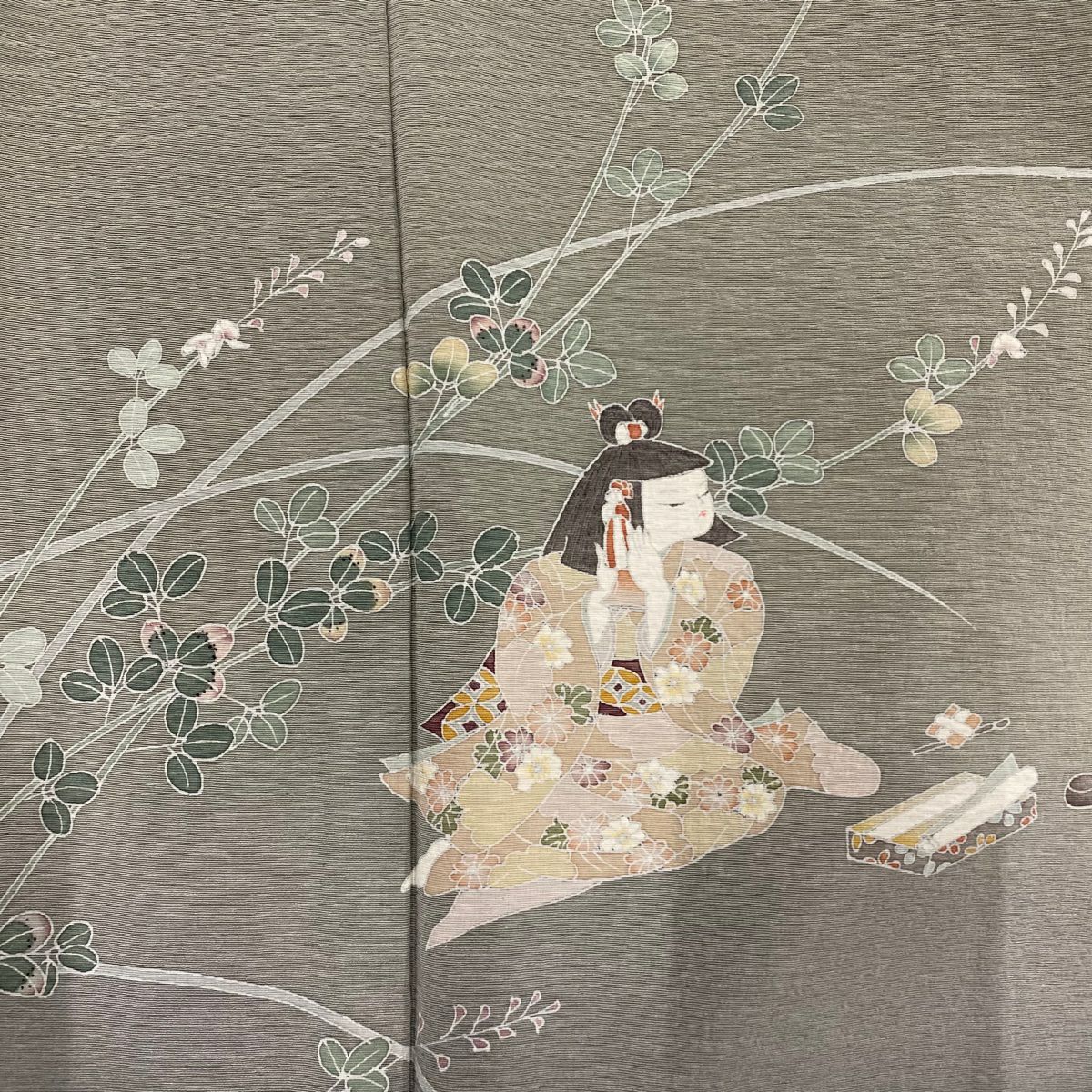 訪問服 身長152cm 袖長63.5cm S 雙層 童 萩 漸層 灰綠 純蠶絲 秀品級