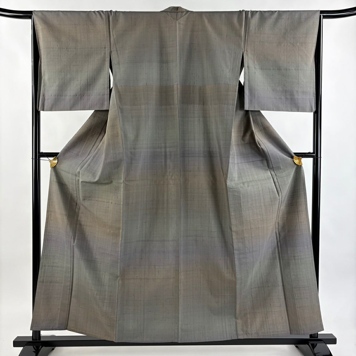 【美品】 小紋 身長158cm 袖長66.5cm M 單層 紬織織 漸層 灰綠 純蠶絲 優品級