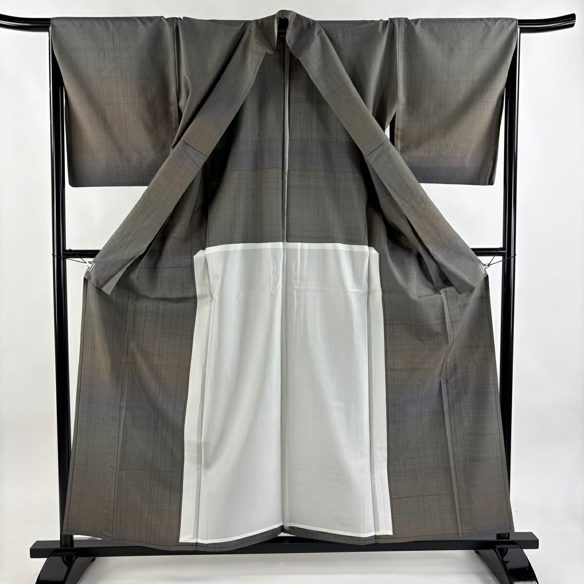 【美品】 小紋 身長158cm 袖長66.5cm M 單層 紬織織 漸層 灰綠 純蠶絲 優品級