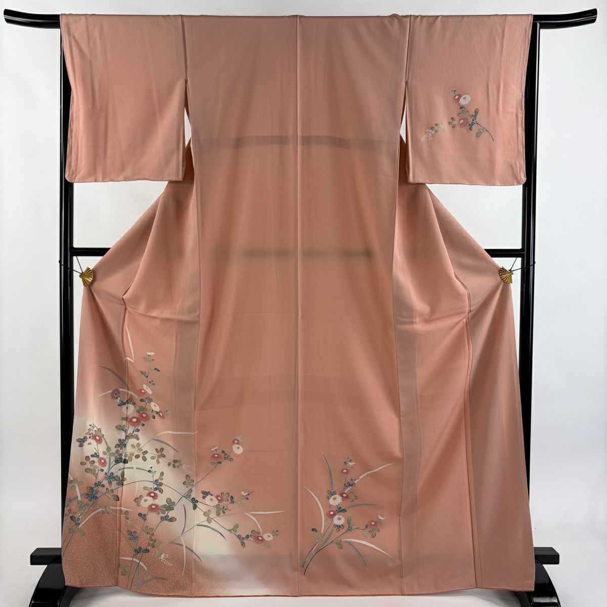 【美品】訪問服 身長168.5cm 袖長66cm M 雙層 菊花 萩 漸層 鮭粉色 純蠶絲 優品級