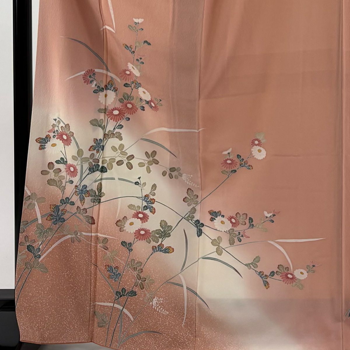 【美品】訪問服 身長168.5cm 袖長66cm M 雙層 菊花 萩 漸層 鮭粉色 純蠶絲 優品級