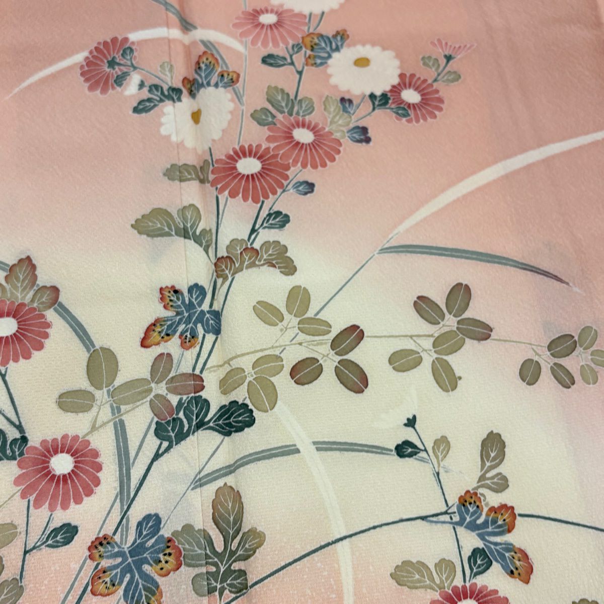 【美品】訪問服 身長168.5cm 袖長66cm M 雙層 菊花 萩 漸層 鮭粉色 純蠶絲 優品級