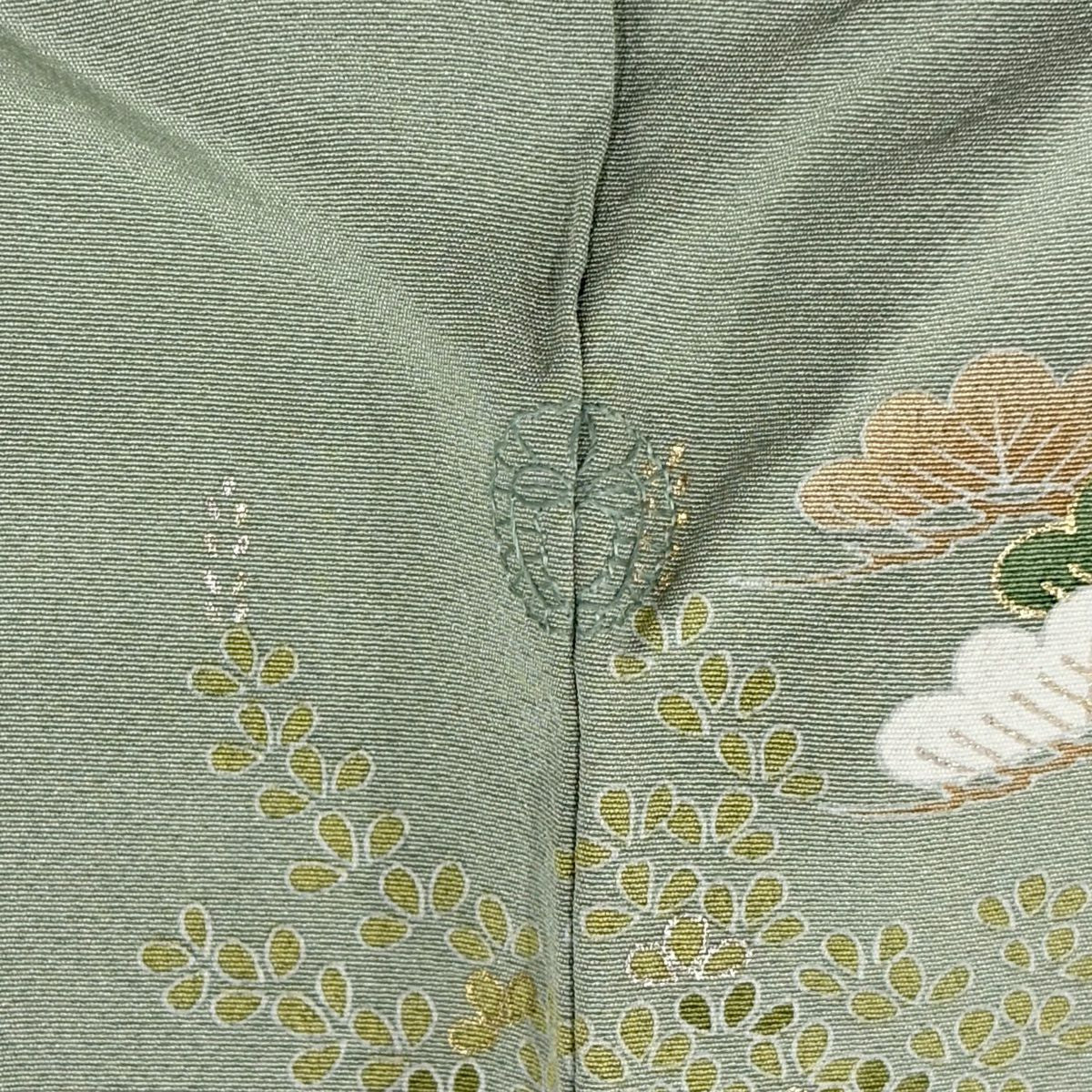 訪問服 身長161.5cm 袖長65.5cm M 雙層 牡丹 家屋 金銀彩 漸層 灰綠 純蠶絲 秀品級 一個紋
