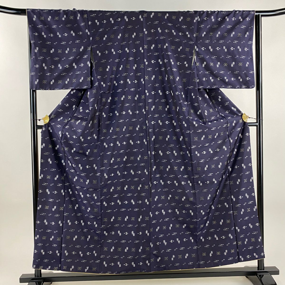 【美品】 紬織 身長156.5cm 袖長65cm M 雙層 流水 燕 深藍 純蠶絲 秀品級