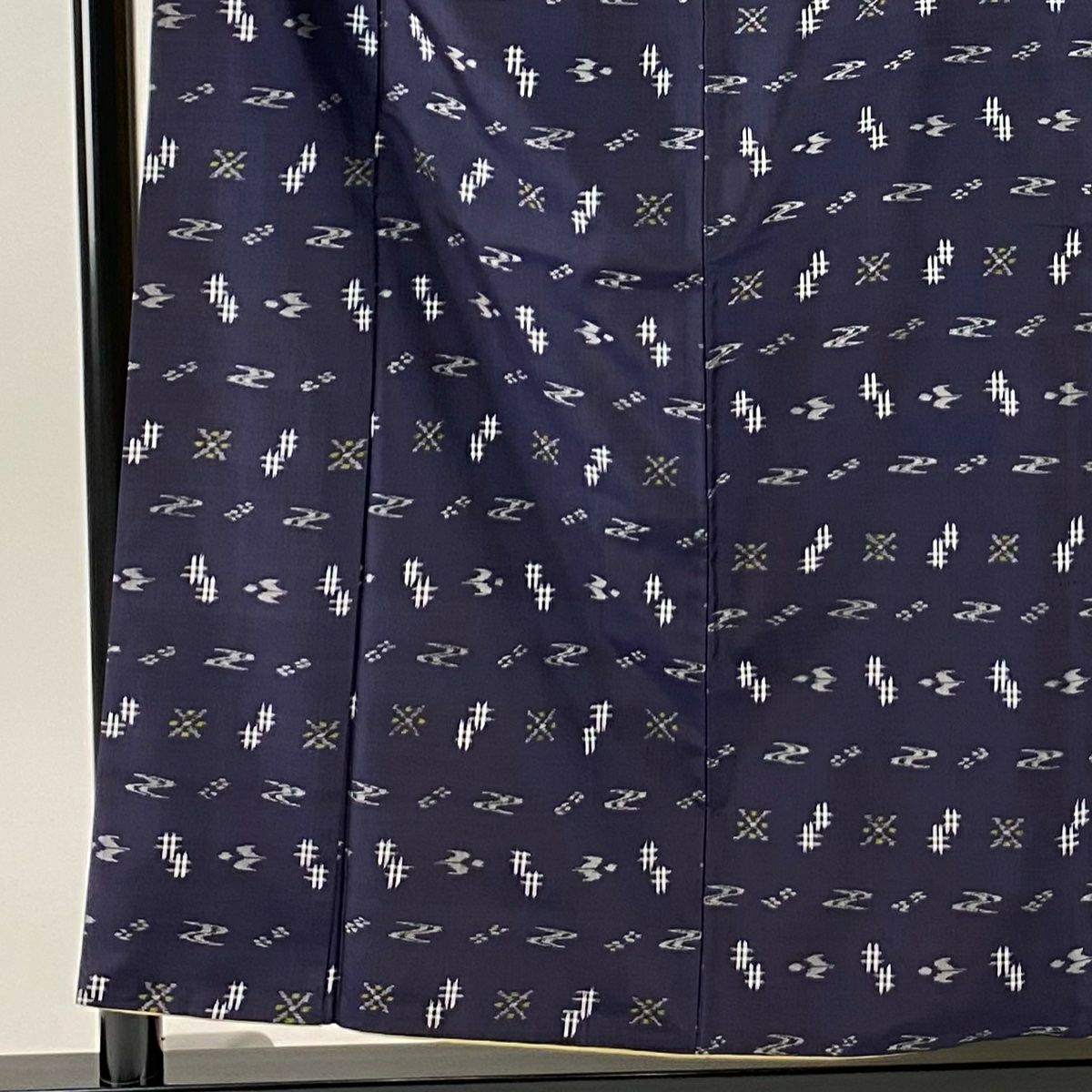 【美品】 紬織 身長156.5cm 袖長65cm M 雙層 流水 燕 深藍 純蠶絲 秀品級