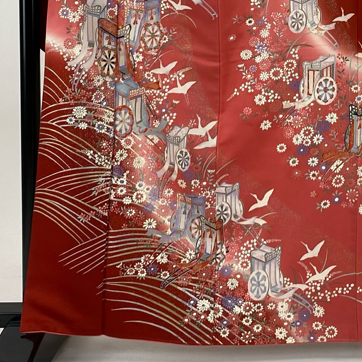 【美品】振袖禮服 身長163cm 袖長65cm M 雙層 御所車 波 金銀彩 粉紅 純蠶絲 秀品級