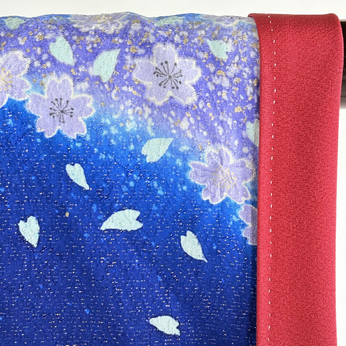 【美品】振袖禮服 身長163cm 袖長66cm M 雙層 大和 草花紋紋 櫻花 銀通 金銀彩 藍色 純蠶絲 逸品級