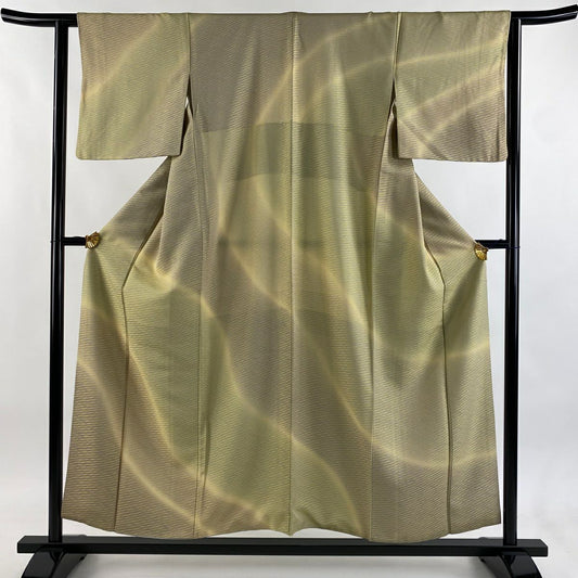 【美品】訪問服 身長153.5cm 袖長61cm S 雙層 幾何學 漸層 淡黃 純蠶絲 逸品級