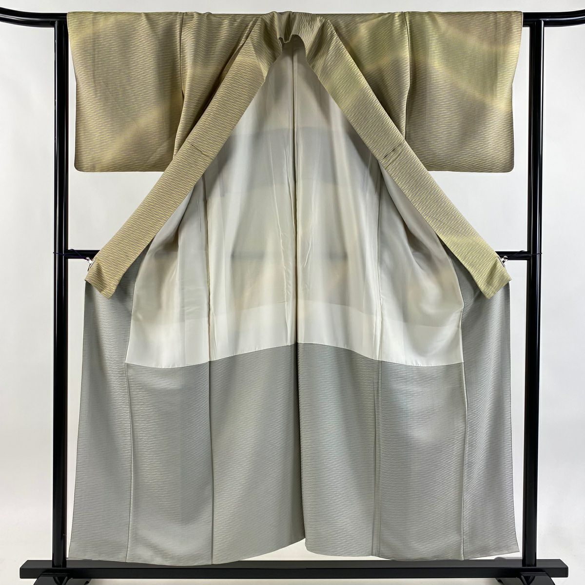 【美品】訪問服 身長153.5cm 袖長61cm S 雙層 幾何學 漸層 淡黃 純蠶絲 逸品級