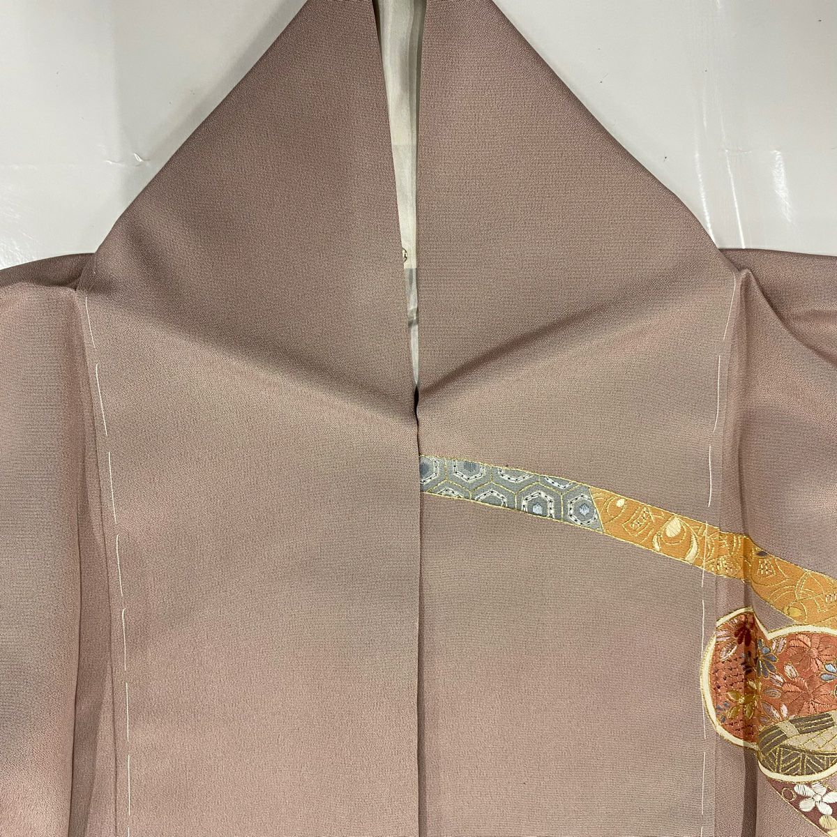 訪問服 身長157cm 袖長63cm S 雙層 大和 蔓帶 團扇子 金絲 刺繡 灰紫 純蠶絲 秀品級