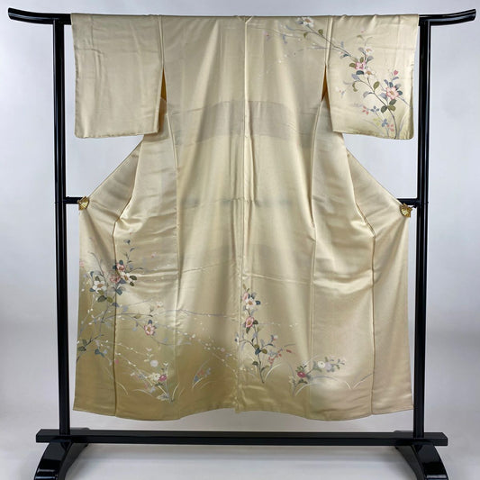 訪問服 身長150cm 袖長62cm S 雙層 椿 菊花 金彩裝飾 漸層 奶油色 純蠶絲 優品級