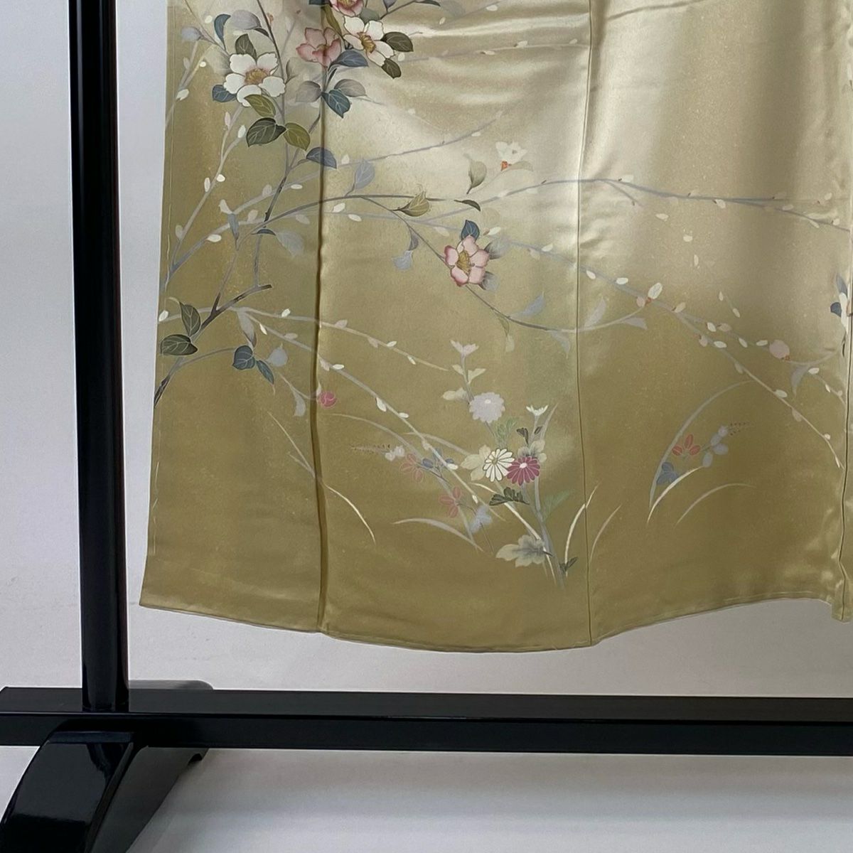 訪問服 身長150cm 袖長62cm S 雙層 椿 菊花 金彩裝飾 漸層 奶油色 純蠶絲 優品級