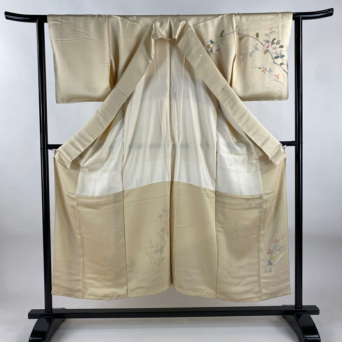 訪問服 身長150cm 袖長62cm S 雙層 椿 菊花 金彩裝飾 漸層 奶油色 純蠶絲 優品級