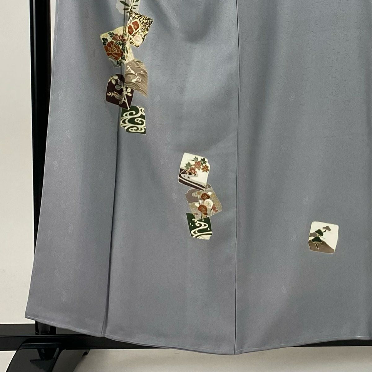 付下 身長158.5cm 袖長64cm M 雙層 破裂色紙 梅花 金絲 金銀彩 青灰 純蠶絲 優品級