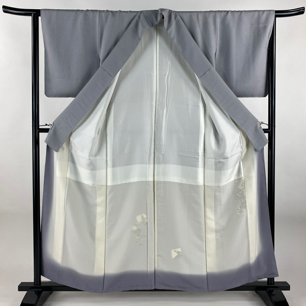 付下 身長158.5cm 袖長64cm M 雙層 破裂色紙 梅花 金絲 金銀彩 青灰 純蠶絲 優品級