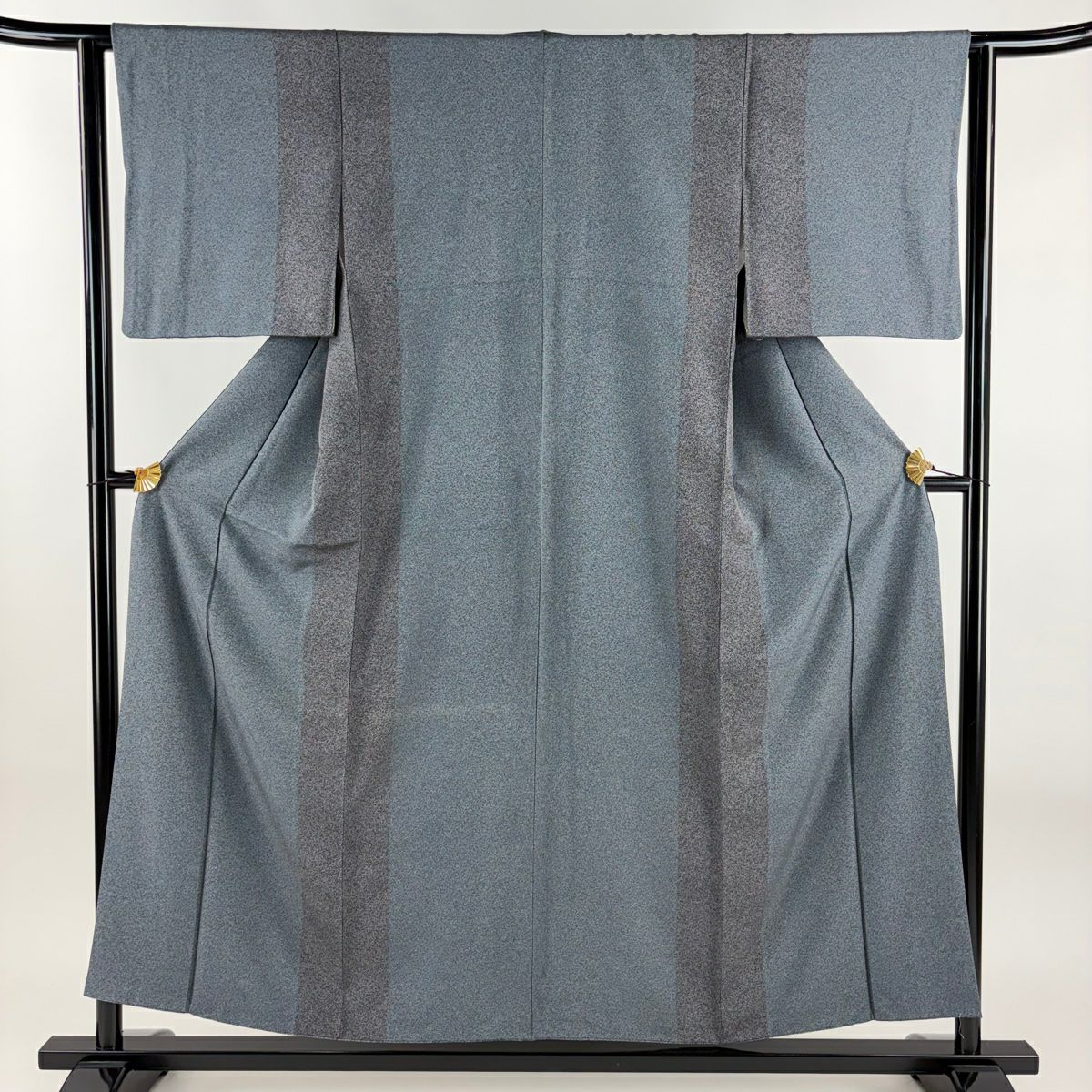 小紋 身長154.5cm 袖長62cm S 雙層 縞 幾何圖案 青灰 純蠶絲 秀品級