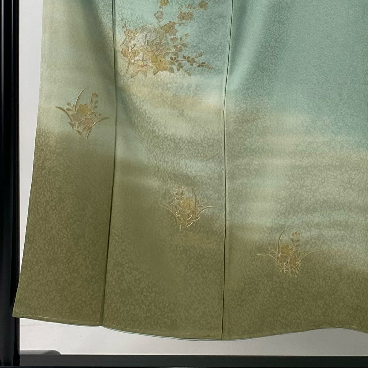 付下 身長152cm 袖長61.5cm S 雙層 枝梅花 霞 金銀彩 刺繡 淺綠 純蠶絲 優品級