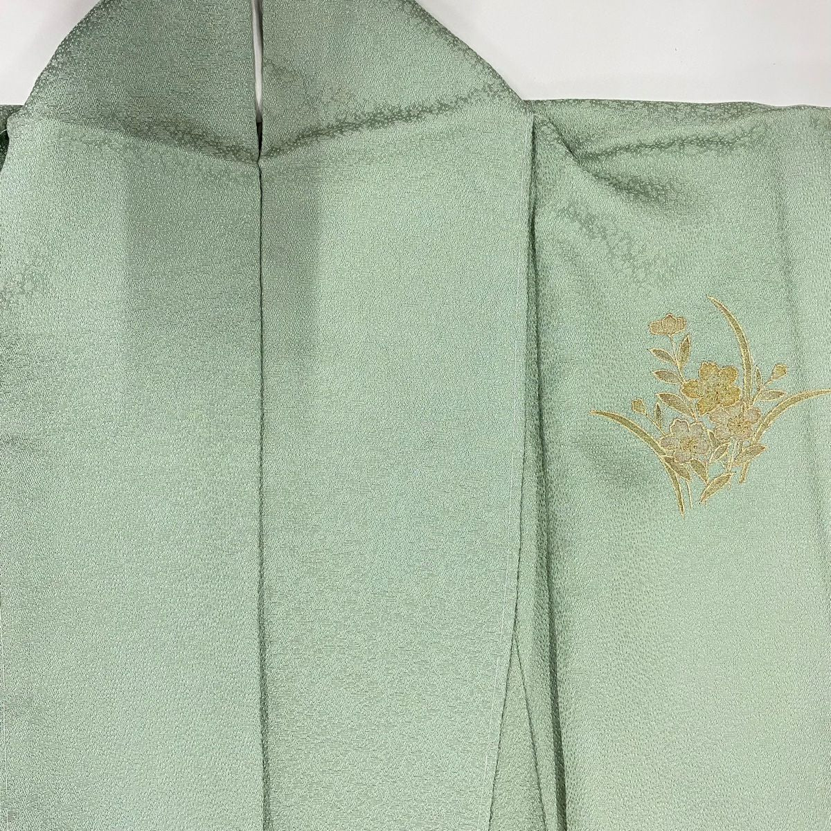 付下 身長152cm 袖長61.5cm S 雙層 枝梅花 霞 金銀彩 刺繡 淺綠 純蠶絲 優品級